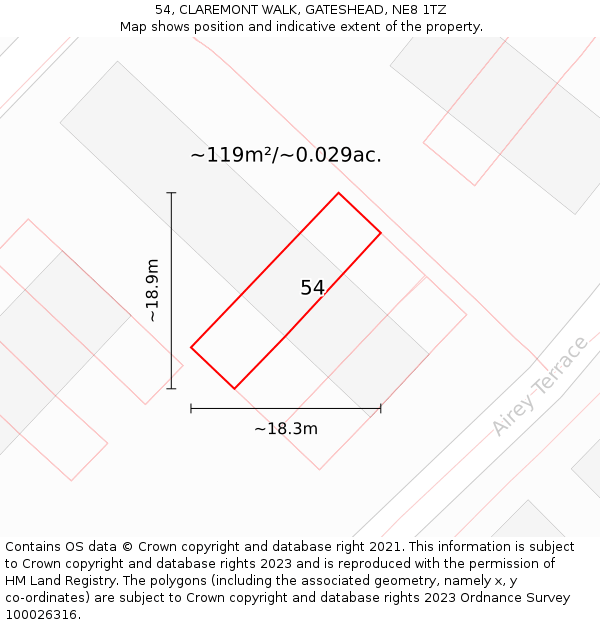 54, CLAREMONT WALK, GATESHEAD, NE8 1TZ: Plot and title map