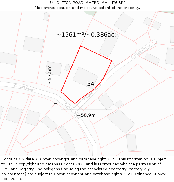 54, CLIFTON ROAD, AMERSHAM, HP6 5PP: Plot and title map