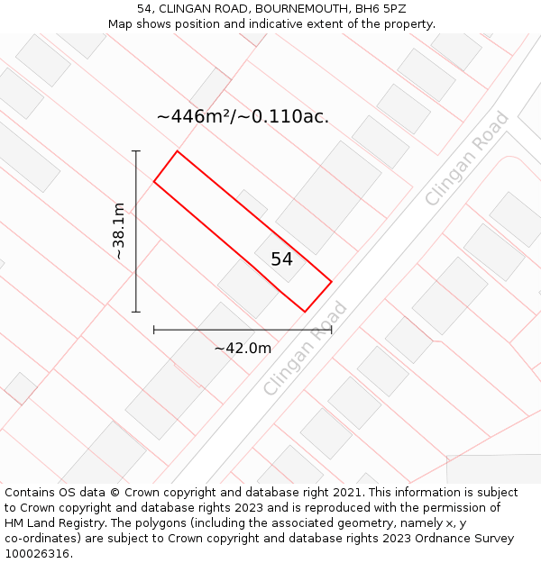 54, CLINGAN ROAD, BOURNEMOUTH, BH6 5PZ: Plot and title map