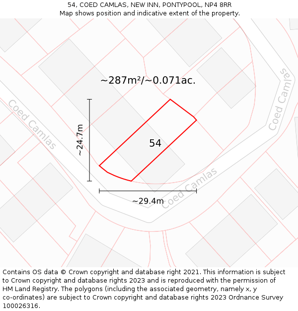 54, COED CAMLAS, NEW INN, PONTYPOOL, NP4 8RR: Plot and title map