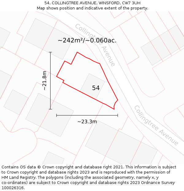 54, COLLINGTREE AVENUE, WINSFORD, CW7 3UH: Plot and title map