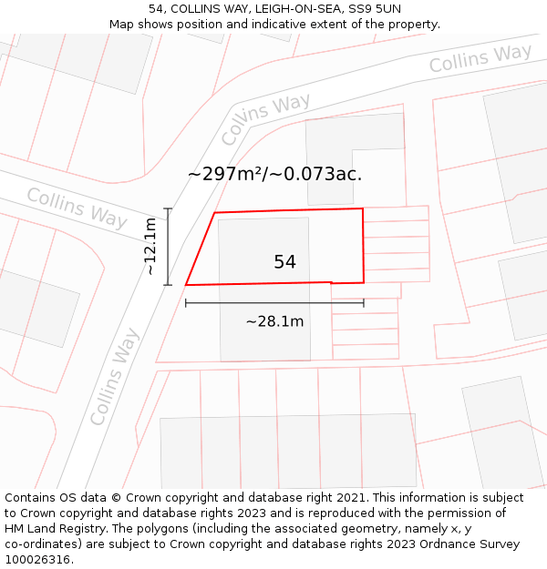 54, COLLINS WAY, LEIGH-ON-SEA, SS9 5UN: Plot and title map