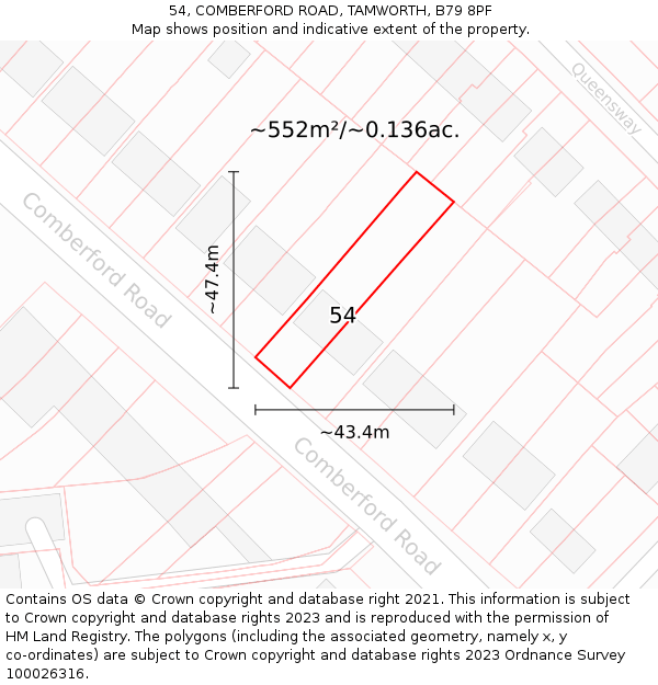 54, COMBERFORD ROAD, TAMWORTH, B79 8PF: Plot and title map