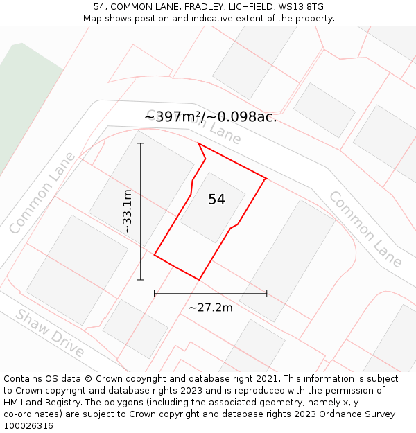 54, COMMON LANE, FRADLEY, LICHFIELD, WS13 8TG: Plot and title map