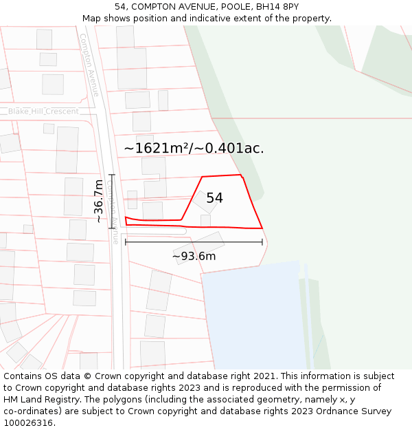 54, COMPTON AVENUE, POOLE, BH14 8PY: Plot and title map