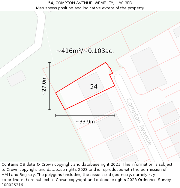 54, COMPTON AVENUE, WEMBLEY, HA0 3FD: Plot and title map