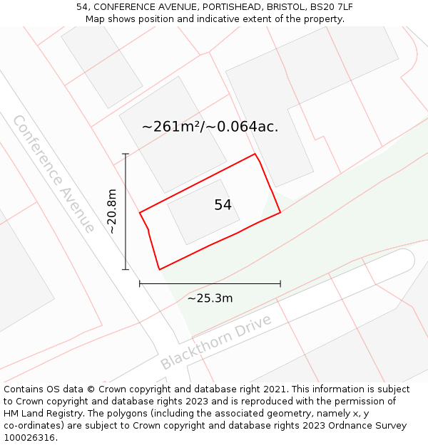 54, CONFERENCE AVENUE, PORTISHEAD, BRISTOL, BS20 7LF: Plot and title map