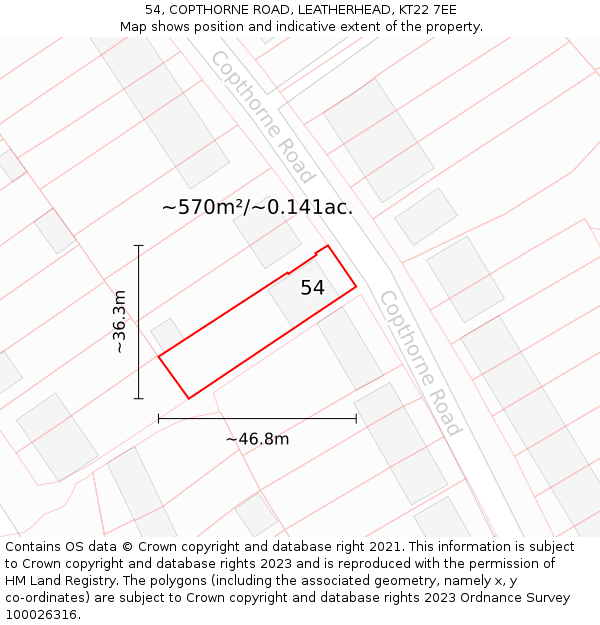 54, COPTHORNE ROAD, LEATHERHEAD, KT22 7EE: Plot and title map