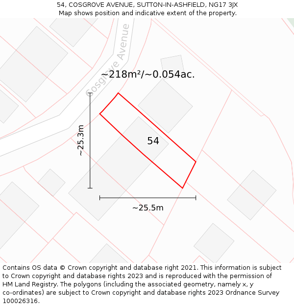 54, COSGROVE AVENUE, SUTTON-IN-ASHFIELD, NG17 3JX: Plot and title map