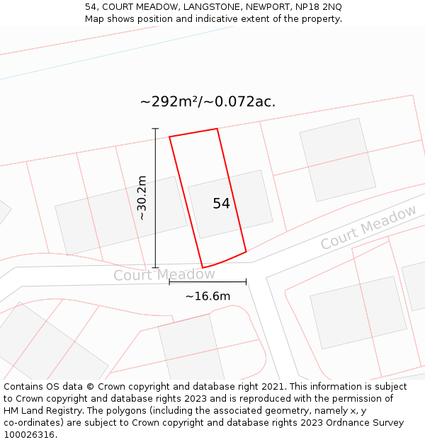 54, COURT MEADOW, LANGSTONE, NEWPORT, NP18 2NQ: Plot and title map