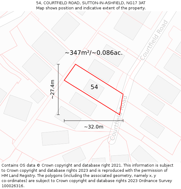 54, COURTFIELD ROAD, SUTTON-IN-ASHFIELD, NG17 3AT: Plot and title map