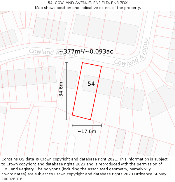 54, COWLAND AVENUE, ENFIELD, EN3 7DX: Plot and title map