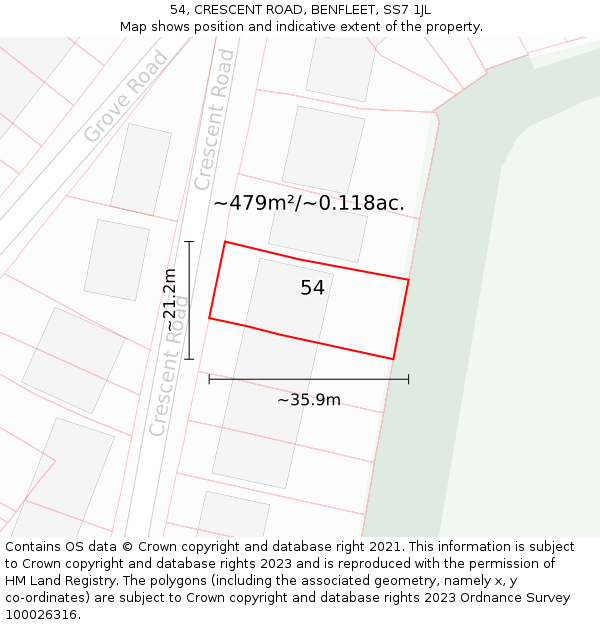 54, CRESCENT ROAD, BENFLEET, SS7 1JL: Plot and title map