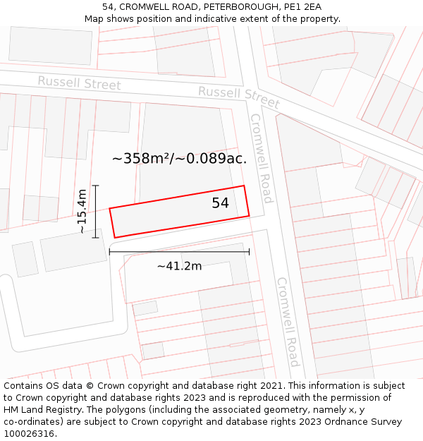 54, CROMWELL ROAD, PETERBOROUGH, PE1 2EA: Plot and title map