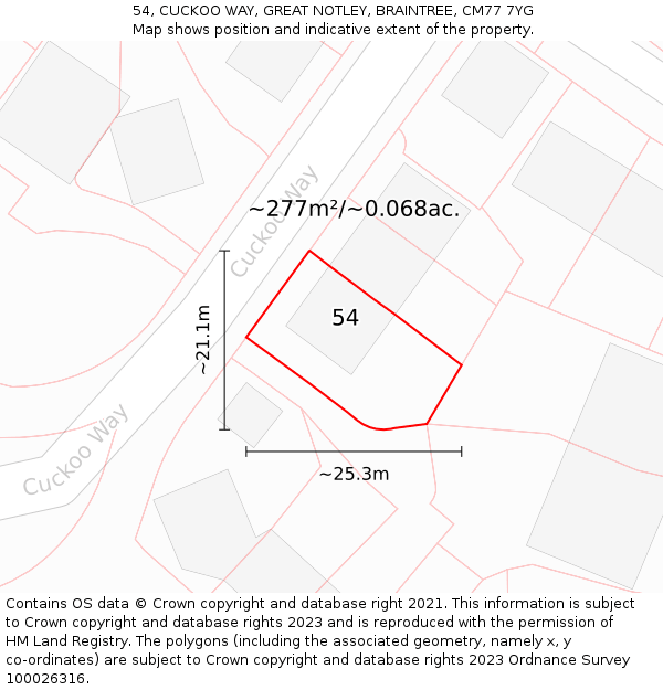 54, CUCKOO WAY, GREAT NOTLEY, BRAINTREE, CM77 7YG: Plot and title map