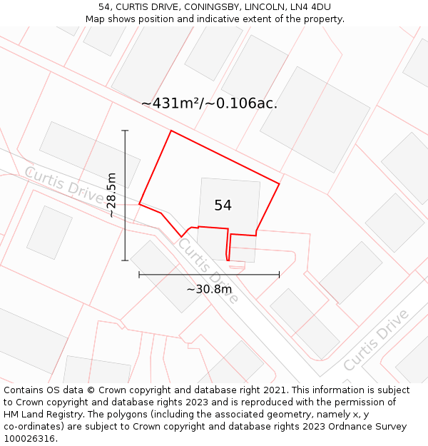 54, CURTIS DRIVE, CONINGSBY, LINCOLN, LN4 4DU: Plot and title map