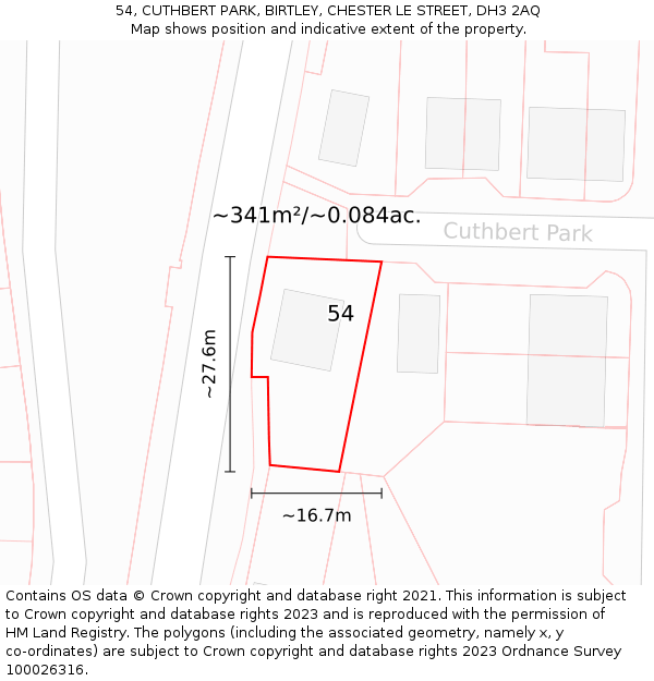 54, CUTHBERT PARK, BIRTLEY, CHESTER LE STREET, DH3 2AQ: Plot and title map