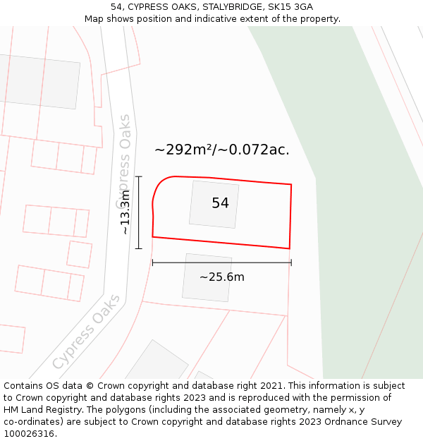 54, CYPRESS OAKS, STALYBRIDGE, SK15 3GA: Plot and title map