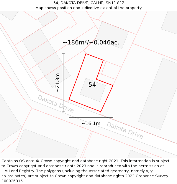 54, DAKOTA DRIVE, CALNE, SN11 8FZ: Plot and title map