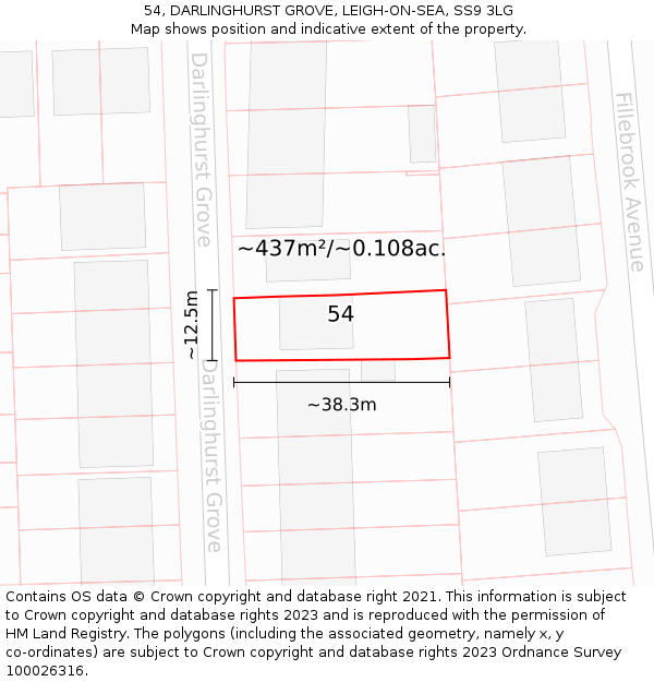 54, DARLINGHURST GROVE, LEIGH-ON-SEA, SS9 3LG: Plot and title map