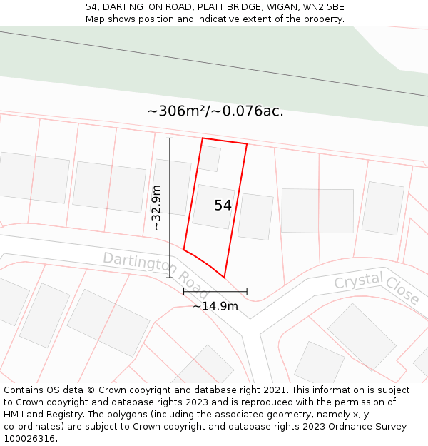 54, DARTINGTON ROAD, PLATT BRIDGE, WIGAN, WN2 5BE: Plot and title map