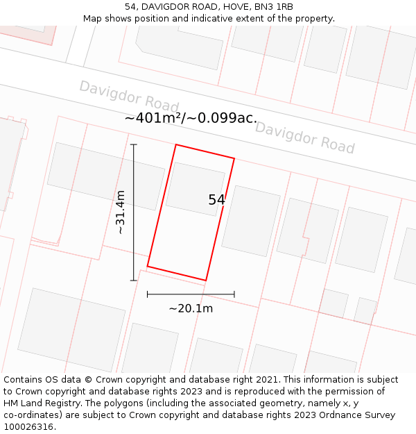 54, DAVIGDOR ROAD, HOVE, BN3 1RB: Plot and title map