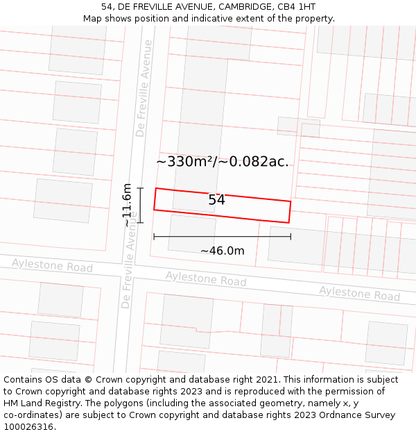 54, DE FREVILLE AVENUE, CAMBRIDGE, CB4 1HT: Plot and title map