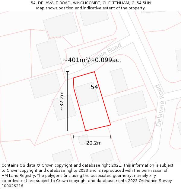 54, DELAVALE ROAD, WINCHCOMBE, CHELTENHAM, GL54 5HN: Plot and title map