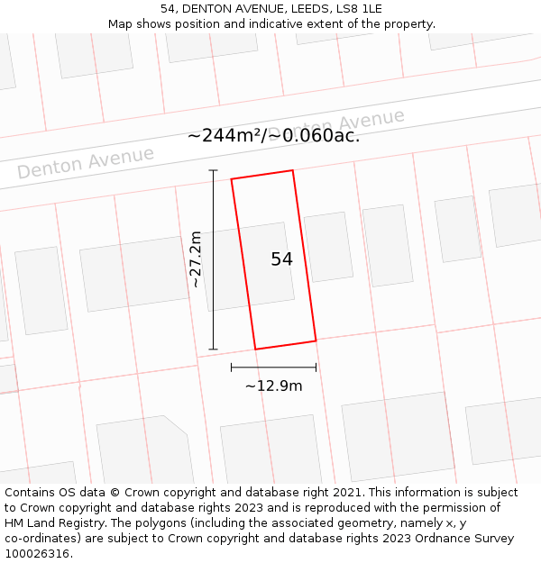 54, DENTON AVENUE, LEEDS, LS8 1LE: Plot and title map