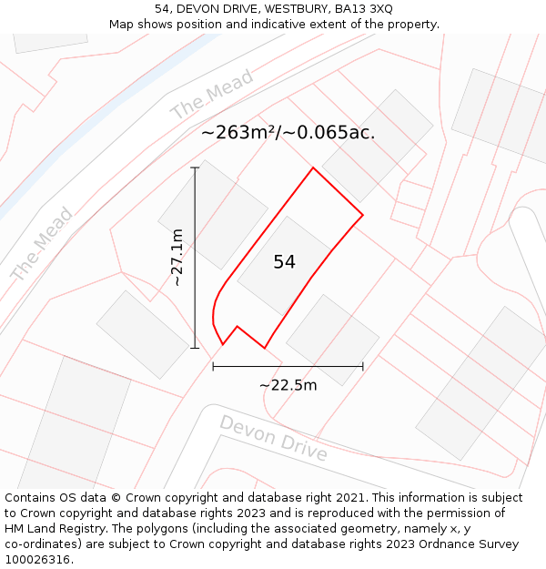 54, DEVON DRIVE, WESTBURY, BA13 3XQ: Plot and title map