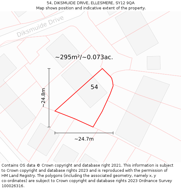 54, DIKSMUIDE DRIVE, ELLESMERE, SY12 9QA: Plot and title map