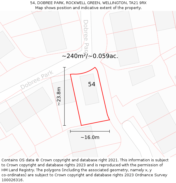 54, DOBREE PARK, ROCKWELL GREEN, WELLINGTON, TA21 9RX: Plot and title map