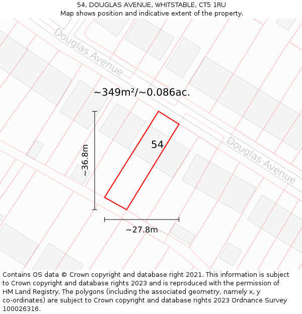 54, DOUGLAS AVENUE, WHITSTABLE, CT5 1RU: Plot and title map