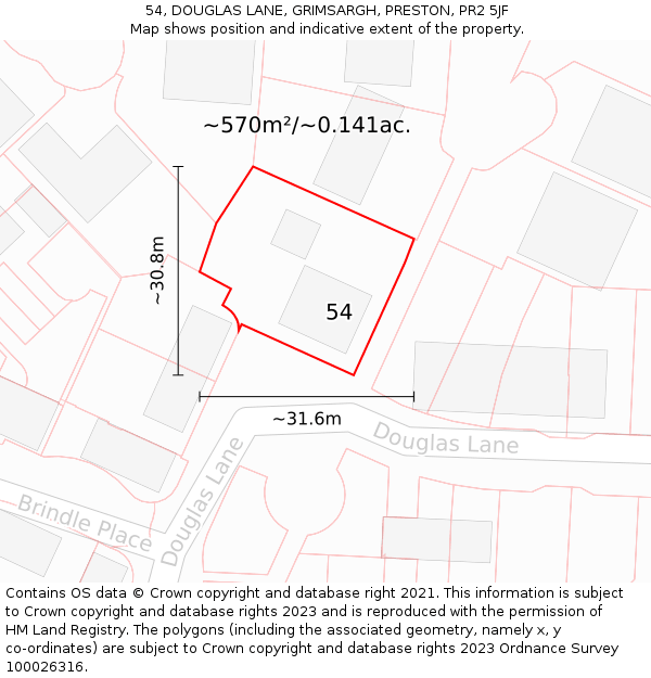 54, DOUGLAS LANE, GRIMSARGH, PRESTON, PR2 5JF: Plot and title map