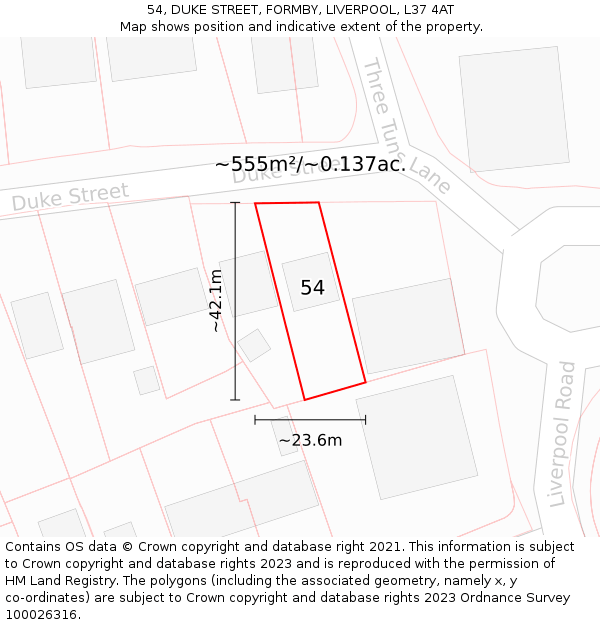 54, DUKE STREET, FORMBY, LIVERPOOL, L37 4AT: Plot and title map