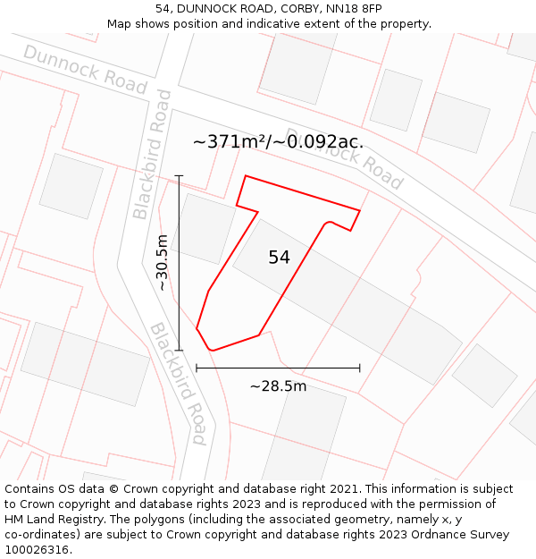 54, DUNNOCK ROAD, CORBY, NN18 8FP: Plot and title map