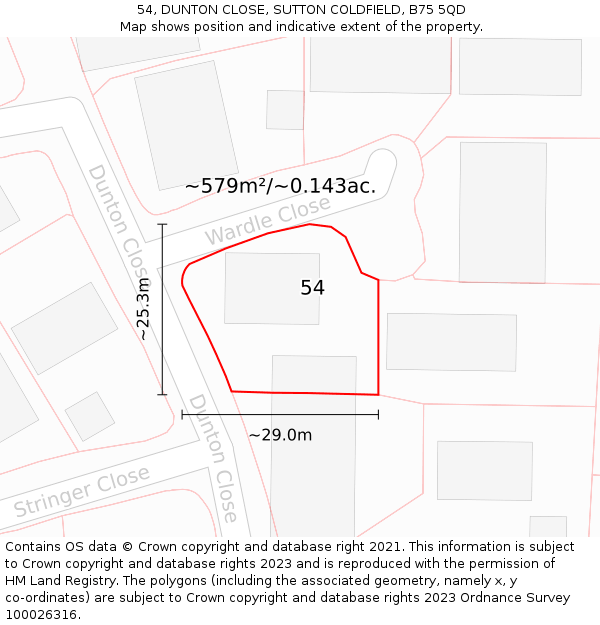 54, DUNTON CLOSE, SUTTON COLDFIELD, B75 5QD: Plot and title map