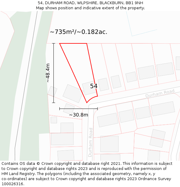 54, DURHAM ROAD, WILPSHIRE, BLACKBURN, BB1 9NH: Plot and title map