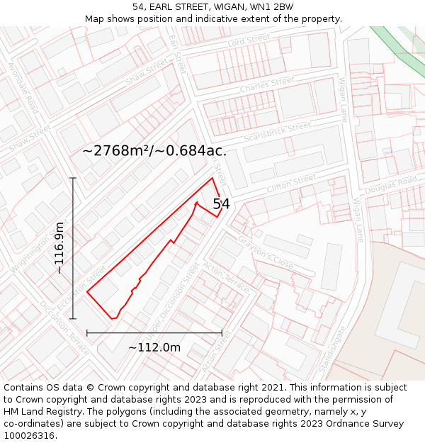 54, EARL STREET, WIGAN, WN1 2BW: Plot and title map