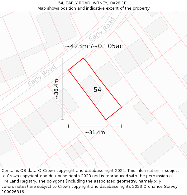 54, EARLY ROAD, WITNEY, OX28 1EU: Plot and title map