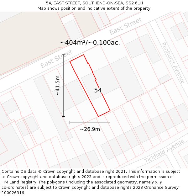 54, EAST STREET, SOUTHEND-ON-SEA, SS2 6LH: Plot and title map