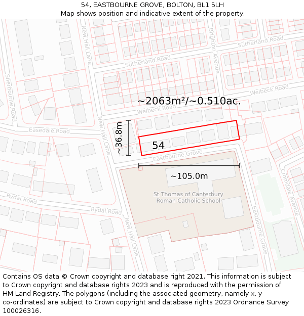 54, EASTBOURNE GROVE, BOLTON, BL1 5LH: Plot and title map