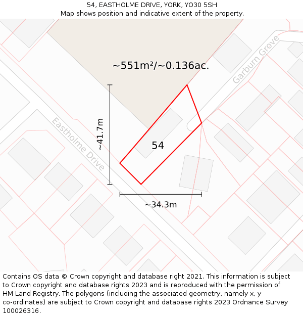 54, EASTHOLME DRIVE, YORK, YO30 5SH: Plot and title map