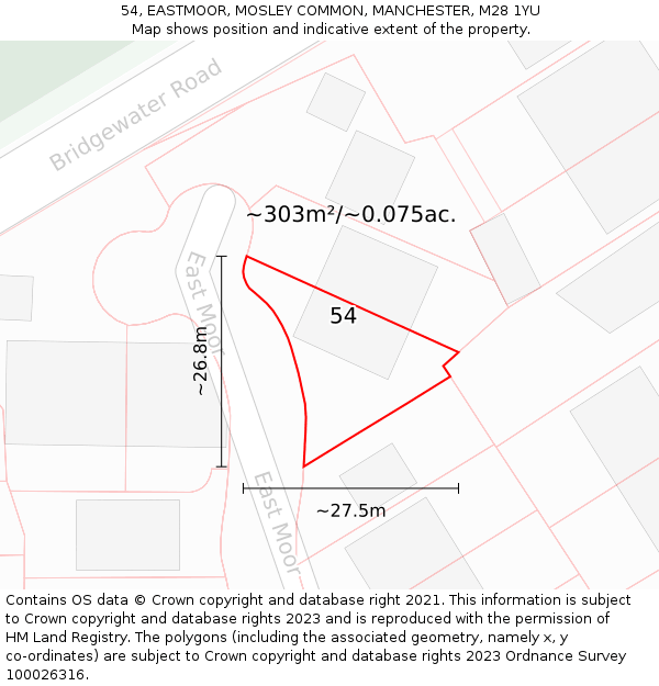 54, EASTMOOR, MOSLEY COMMON, MANCHESTER, M28 1YU: Plot and title map