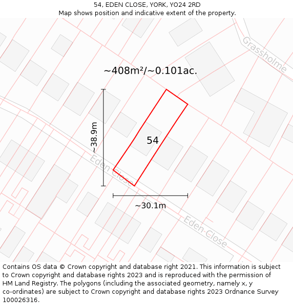 54, EDEN CLOSE, YORK, YO24 2RD: Plot and title map