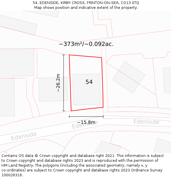 54, EDENSIDE, KIRBY CROSS, FRINTON-ON-SEA, CO13 0TQ: Plot and title map