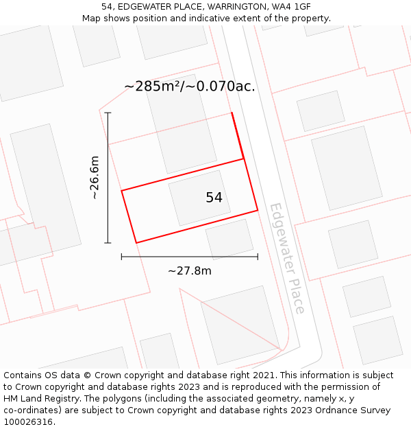 54, EDGEWATER PLACE, WARRINGTON, WA4 1GF: Plot and title map