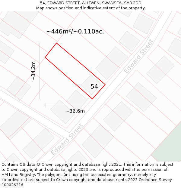 54, EDWARD STREET, ALLTWEN, SWANSEA, SA8 3DD: Plot and title map