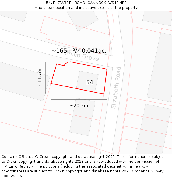 54, ELIZABETH ROAD, CANNOCK, WS11 4RE: Plot and title map