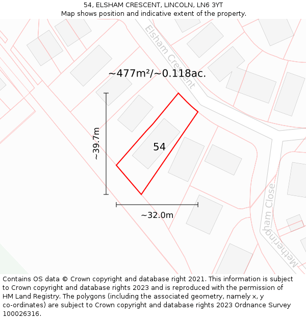 54, ELSHAM CRESCENT, LINCOLN, LN6 3YT: Plot and title map